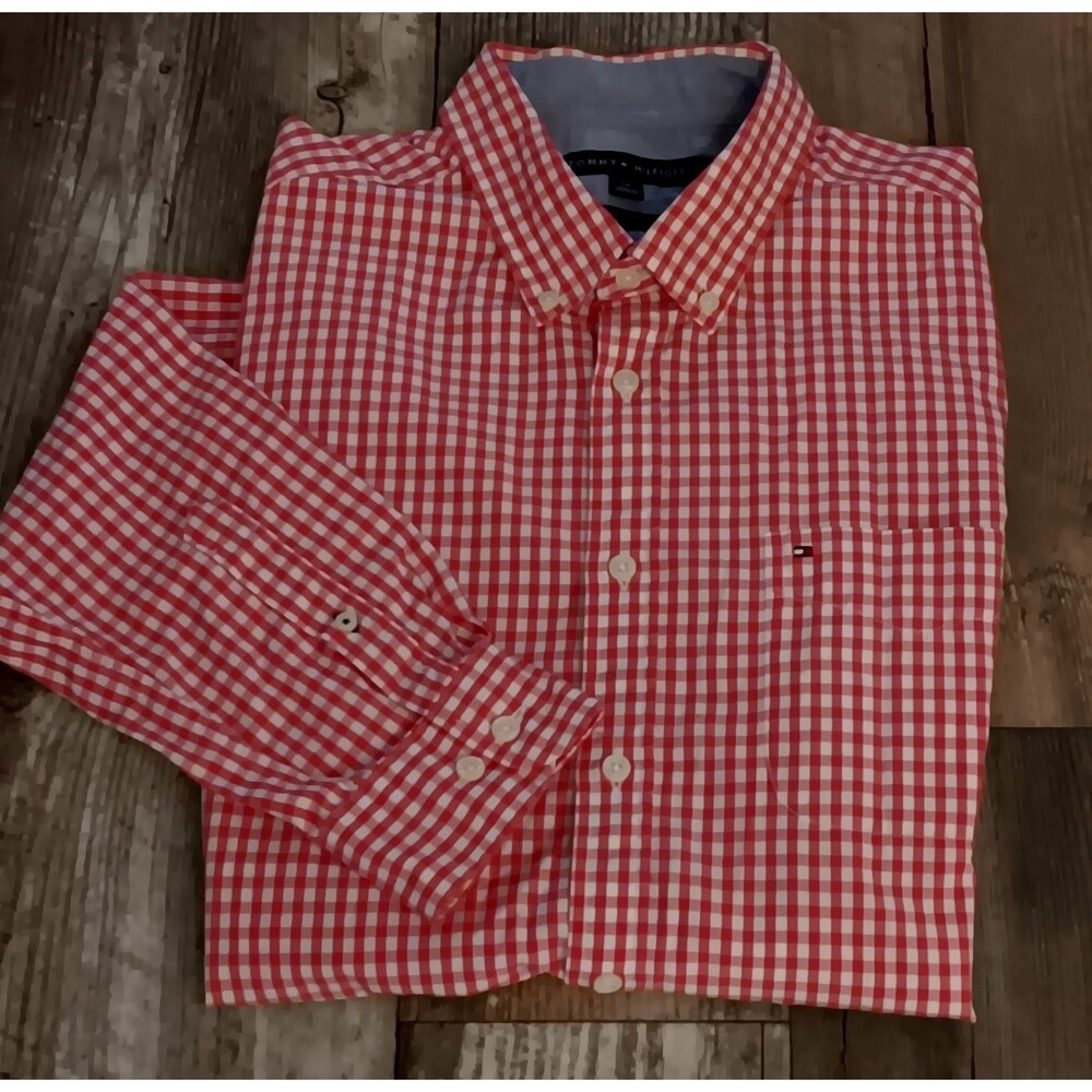 Tommy Hilfiger Button Down Men Large Red Gingham  Country Western Casual Y2K